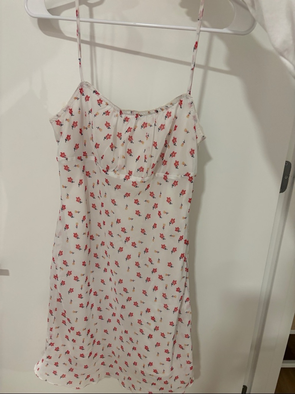 White Floral Slip Dress with Red Flower Print